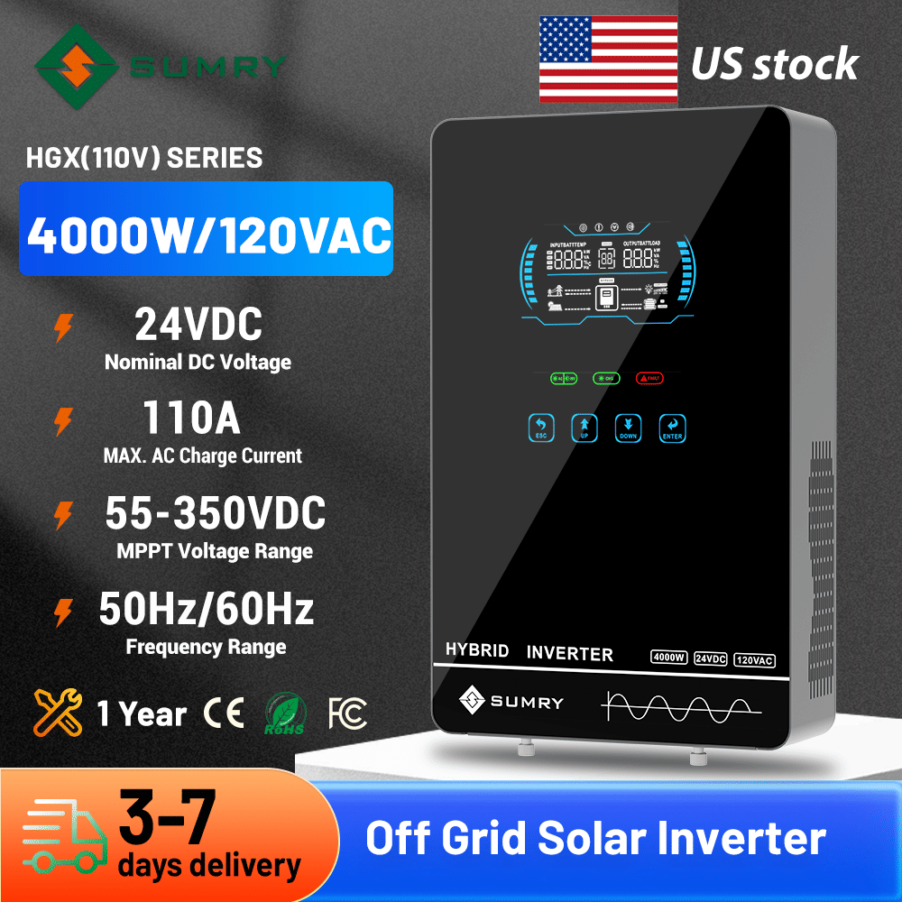 Sumry hybrid inverter with specifications on a dark background