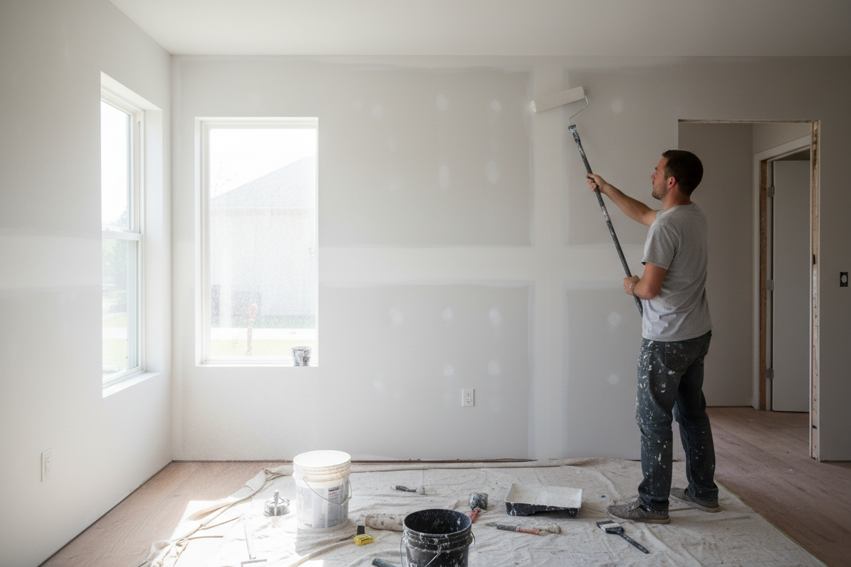 a man preparing a rooms walls for painting