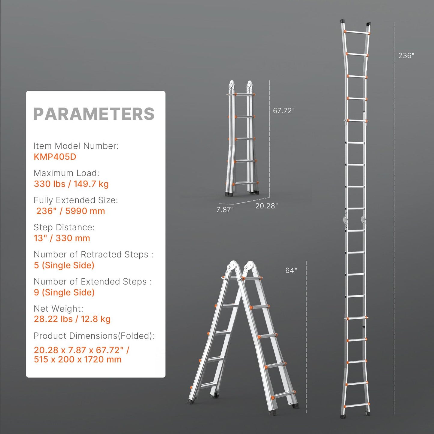 Multi-Function Collapsible Ladder - 20 FT Lightweight Aluminum Design