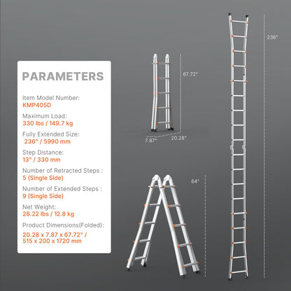 Multi-Function Collapsible Ladder - 20 FT Lightweight Aluminum Design