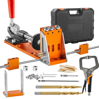 Metalworking tool set with orange and black components on a white background