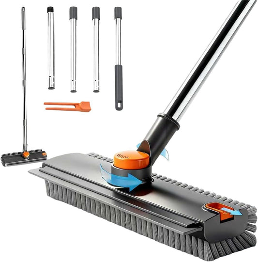 Cleaning tool set with adjustable handle and scrubber head on a white background