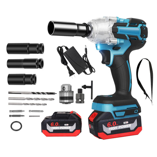 Cordless drill with accessories on a white background