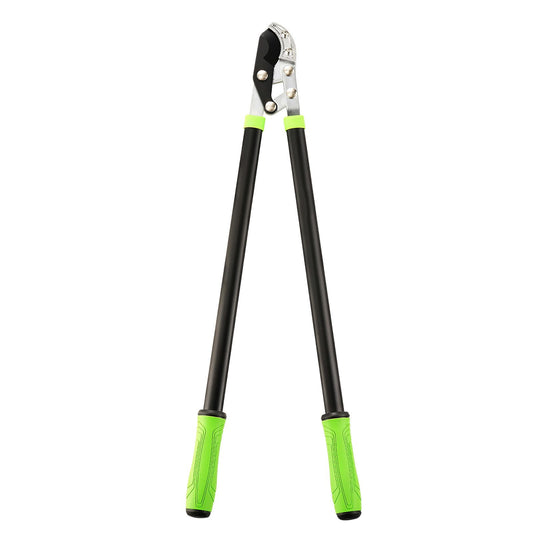 Garden pruner with green handles on a white background