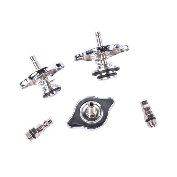 Set of metal mechanical components on a white background
