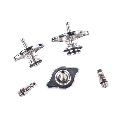 Set of metal mechanical components on a white background