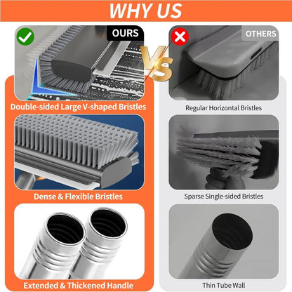 Comparison chart highlighting features of a cleaning brush with 'OURS' and 'OTHERS' options.