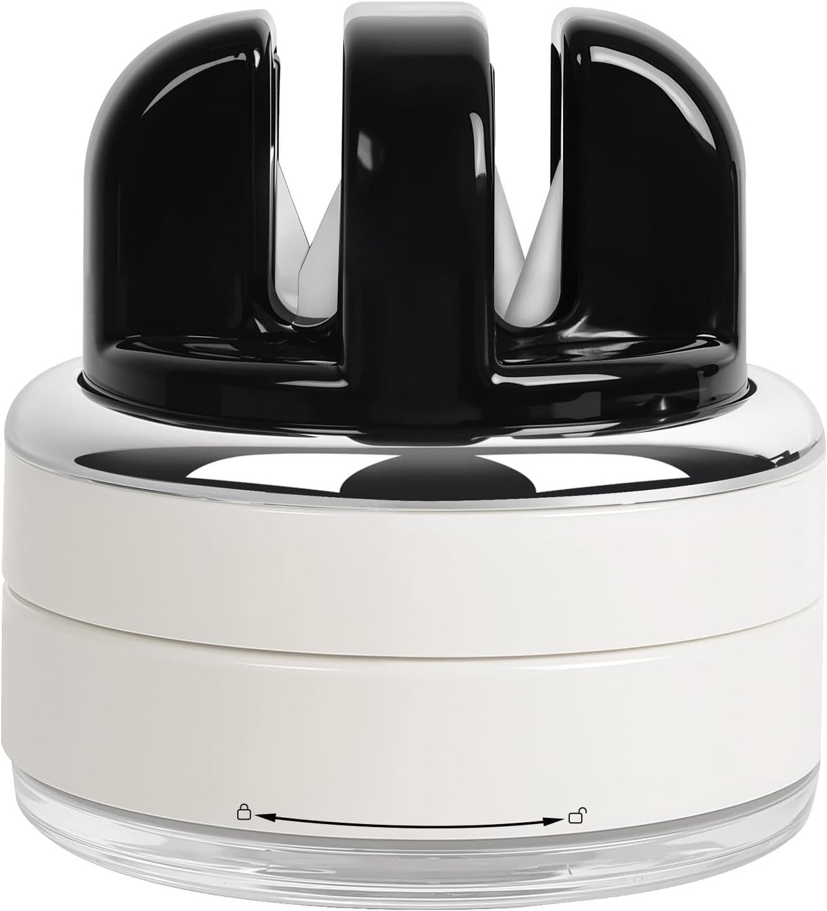Black and white kitchen knife sharpener on a white background
