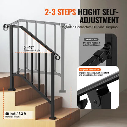 Transitional Carbon Steel Railings for Outdoor Steps - Complete Hand Rail Kit