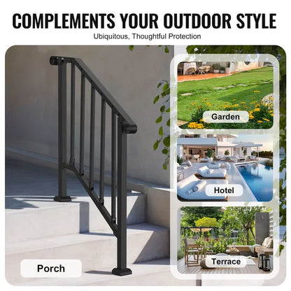 Transitional Carbon Steel Railings for Outdoor Steps - Complete Hand Rail Kit