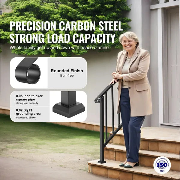 Transitional Carbon Steel Railings for Outdoor Steps - Complete Hand Rail Kit