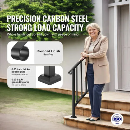 Transitional Carbon Steel Railings for Outdoor Steps - Complete Hand Rail Kit